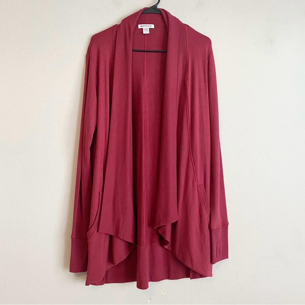 Burgundy Thumb Hole Long Sleeve Open Front Cardigan Sweater W Pockets Size S/P